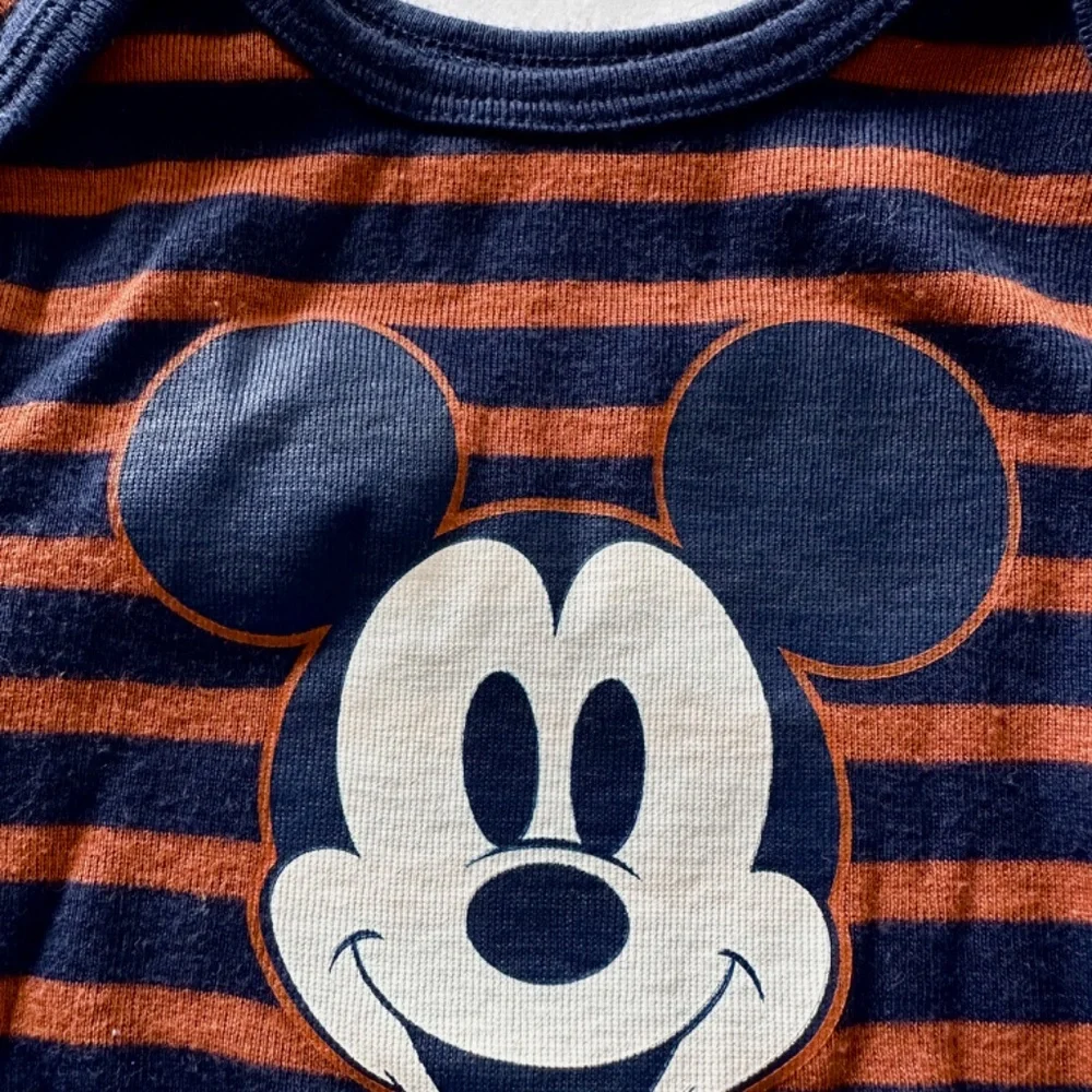 Like New Baby Boy Mickey Mouse Onesie Size 6M Disney Long Sleeve Stripe